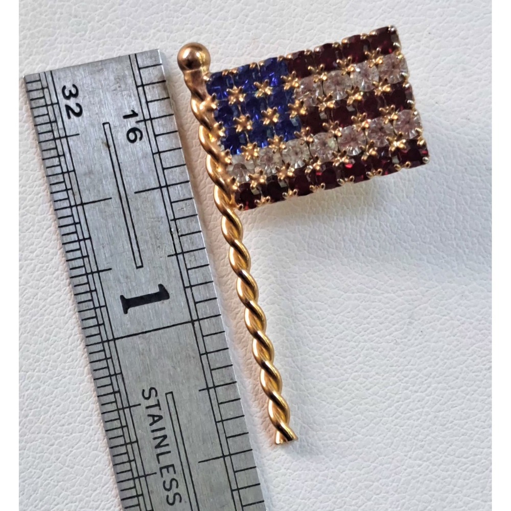 Vintage Eisenberg Ice USA Flag Rhinestone Brooch Pin - Picture 3 of 3